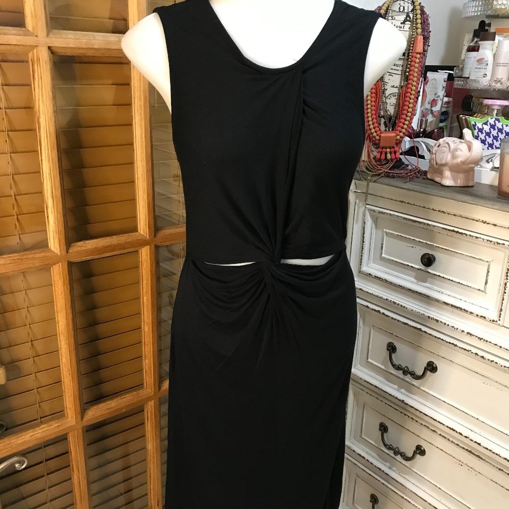 NWT Black Spandex Dress with Peekaboo at Front Waist Line Size L By In Style